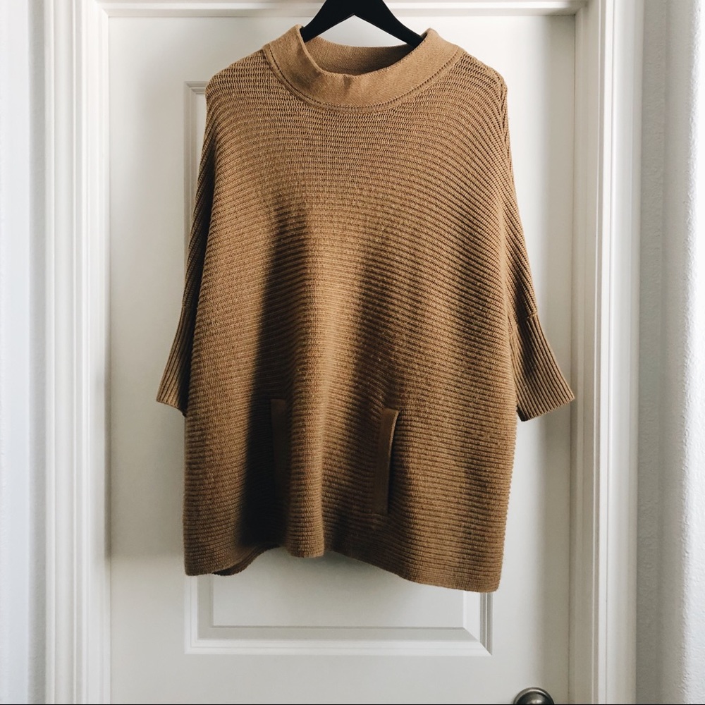 H&M Horizontal Ribbed Sweater Poncho Mock Neck